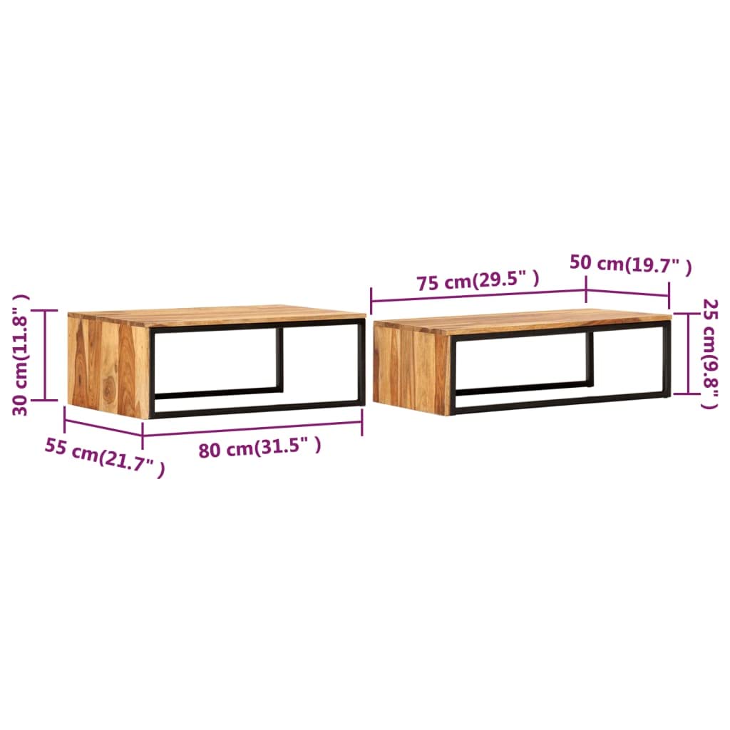2 pcs Solid Sheesham Wood Nesting Tables C78688