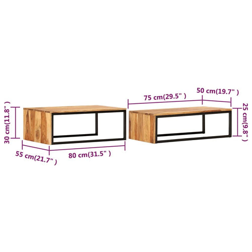 2 pcs Solid Sheesham Wood Nesting Tables C78688