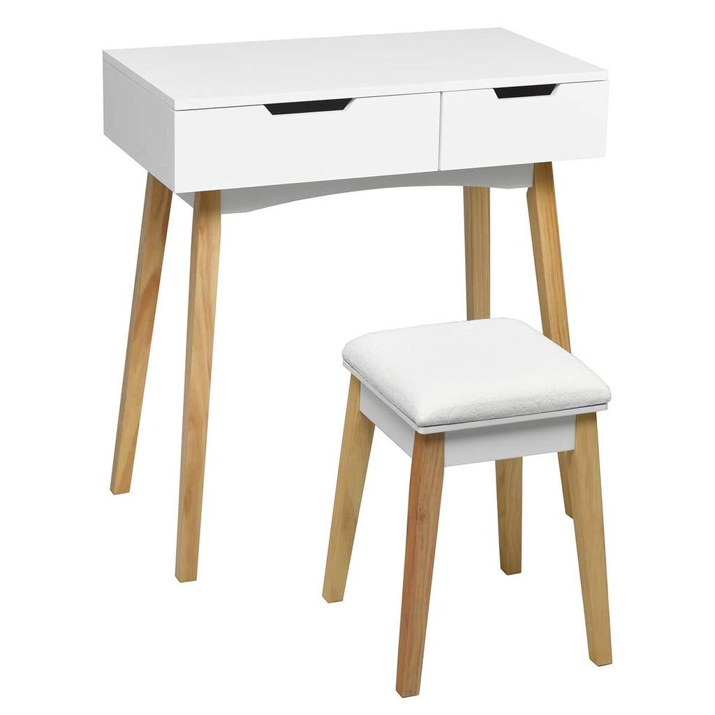 White Wooden Vanity Table with Flip Top Mirror and Stool C185352