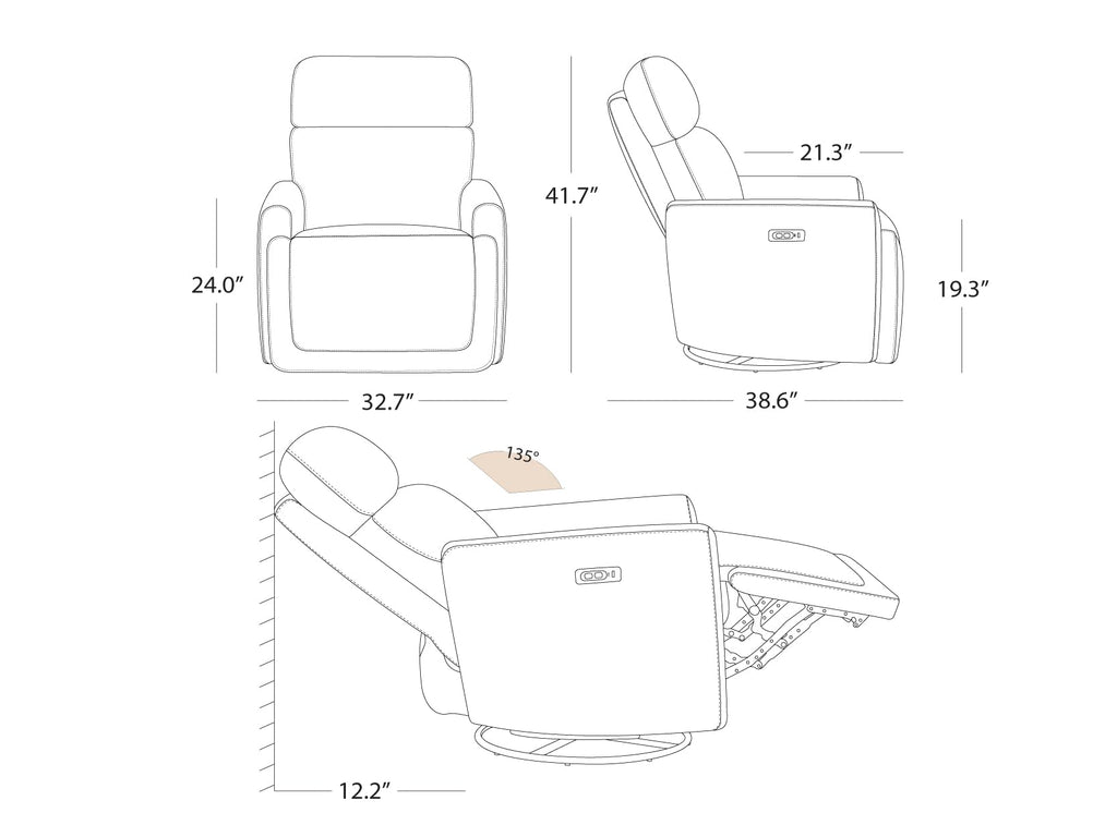 White Boucle Power Swivel Glider Recliner Chair Z340101