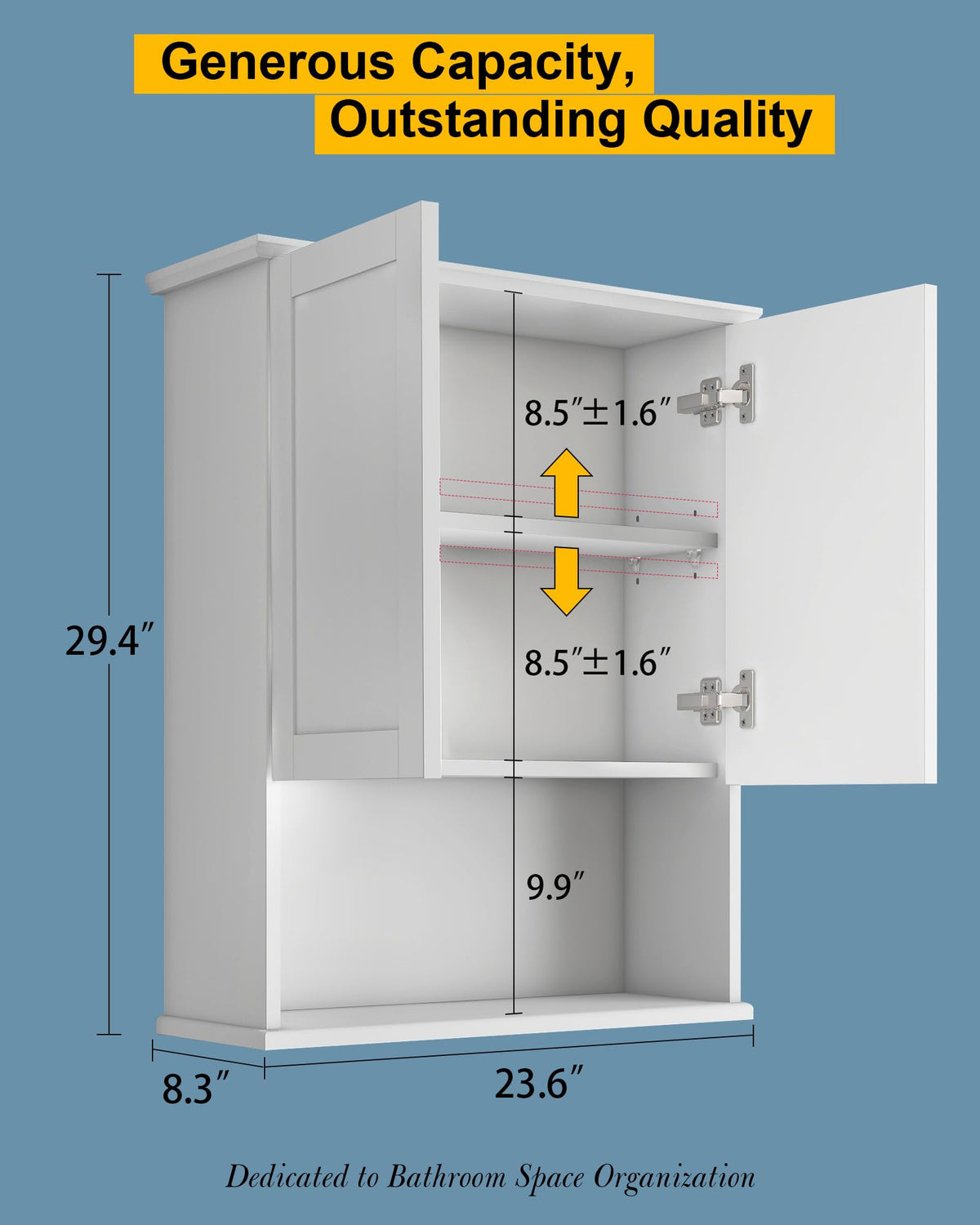 White Wall Mount Bathroom Cabinet with Adjustable Shelves Q856505