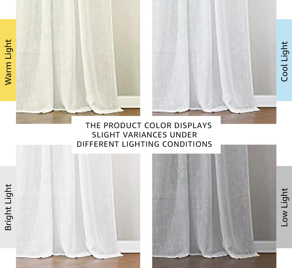 White Sheer Linen Curtains, 2 Panels, W52 x L95 Y7759