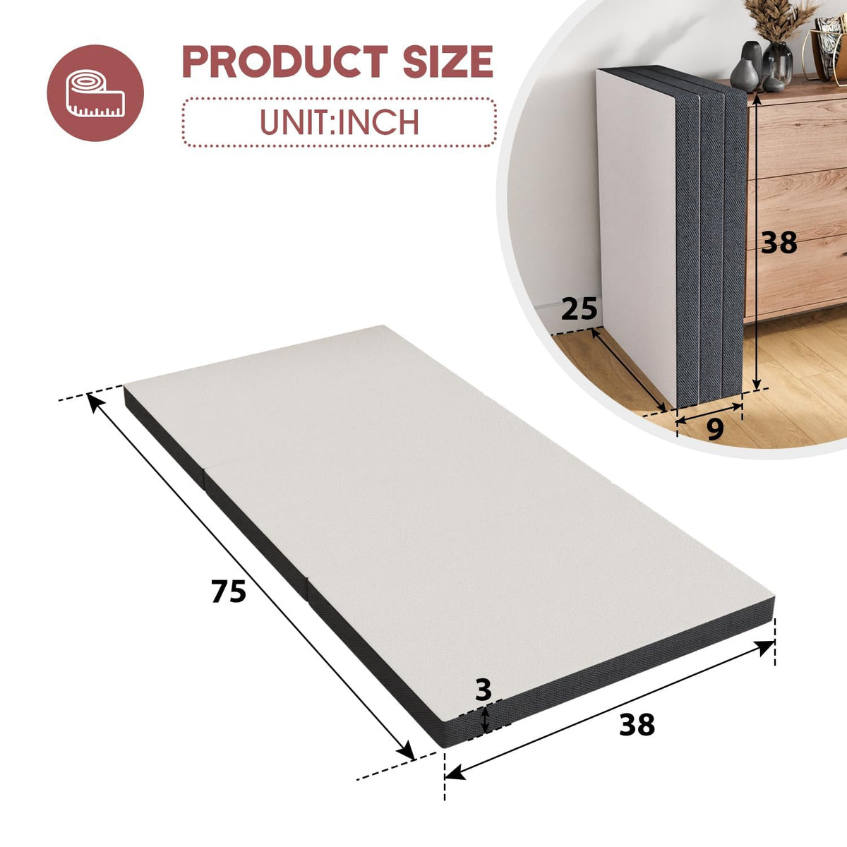 3 Inch Twin Trifold Mattress with Washable Cover Q8470