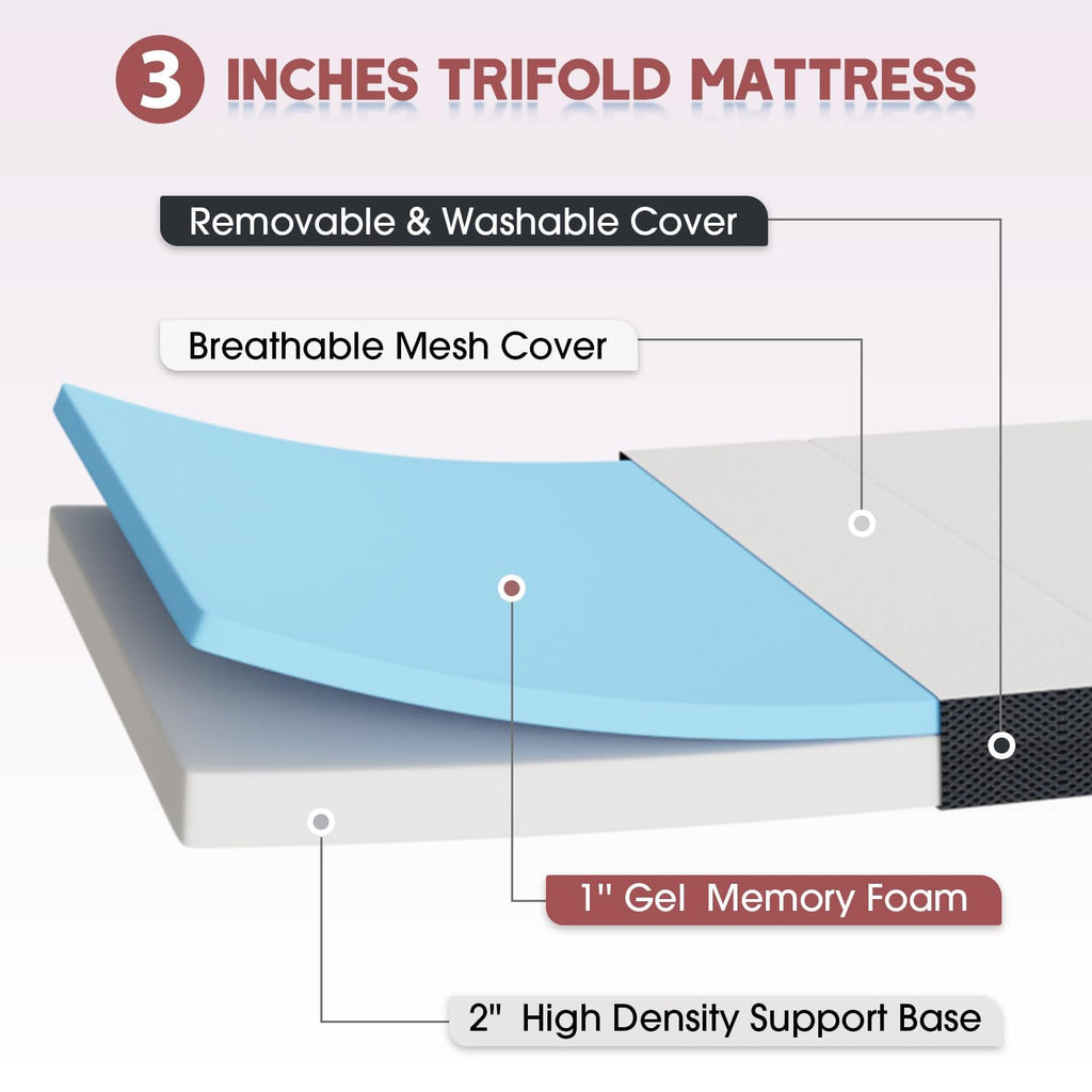 3 Inch Twin Trifold Mattress with Washable Cover Q8470