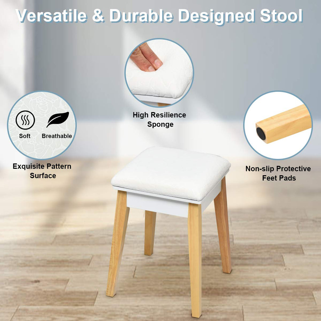 White Wooden Vanity Table with Flip Top Mirror and Stool C185352