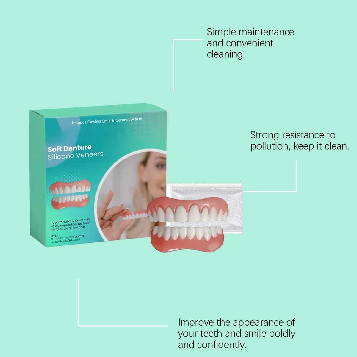 Soft Denture Silicone Veneers, Upper and Lower Denture Set C48884