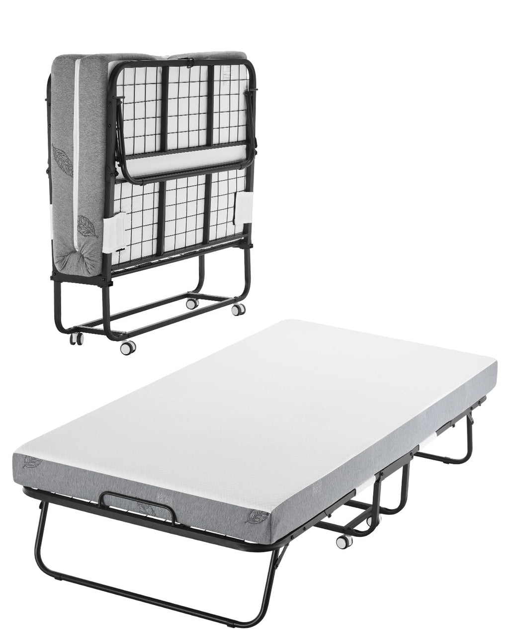 White Twin Size Folding Bed with 5 in Memory Foam Mattress C888