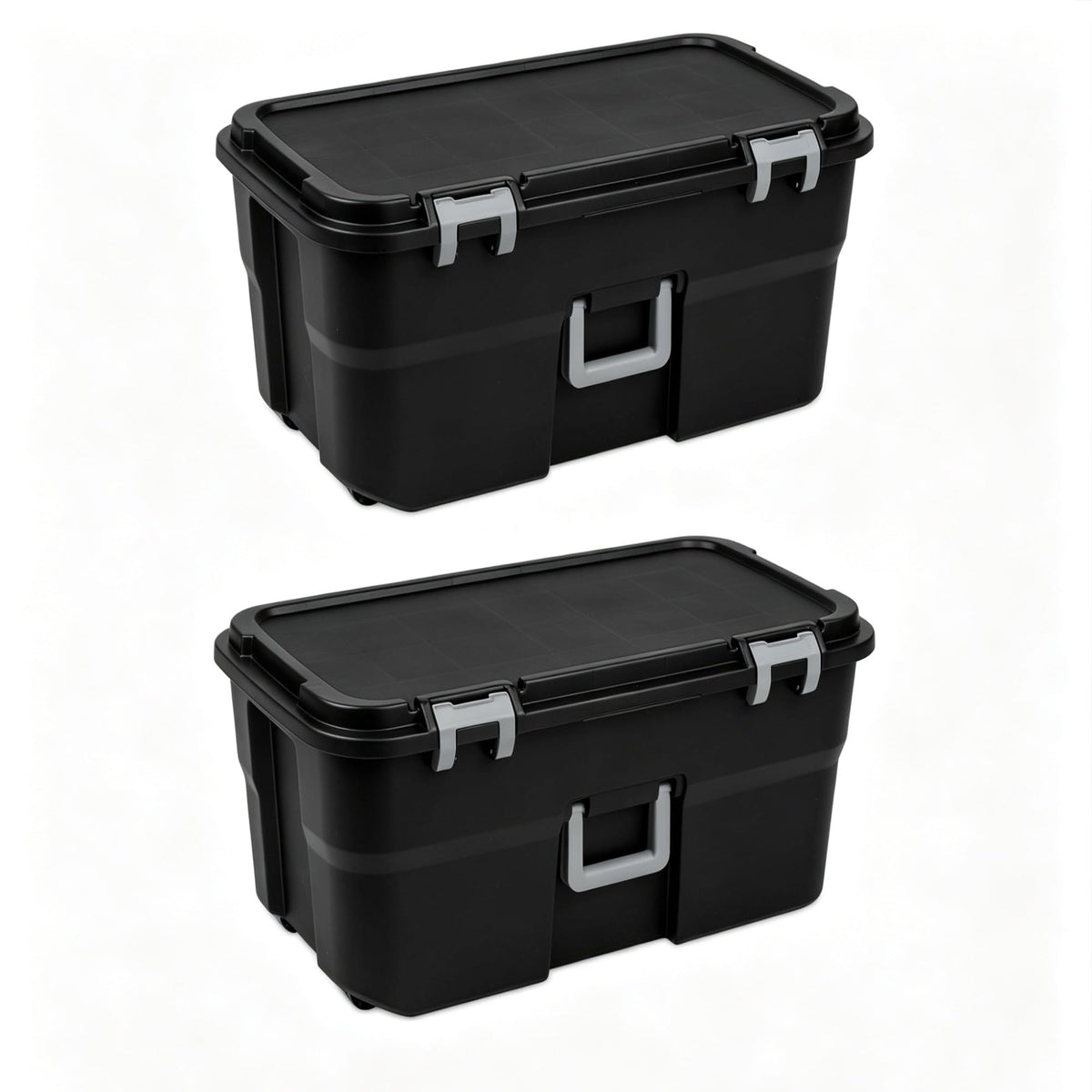 Black 2 Pack 22 Gallon Wheeled Plastic Storage Trunk W12152
