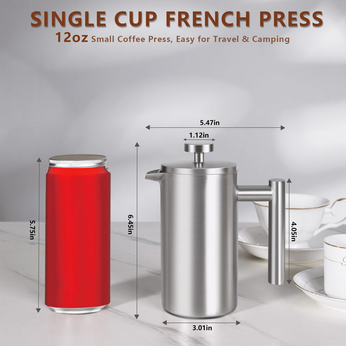 12 OZ Stainless Steel French Press Coffee Maker O72981