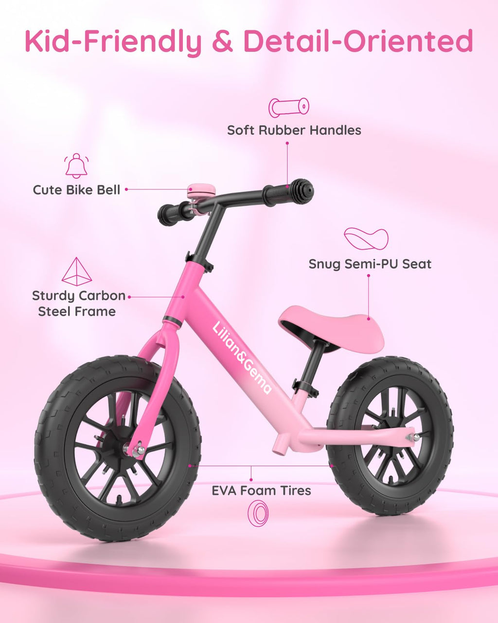 12'' Kids Balance Bike with Adjustable Seat & Handlebar V96342