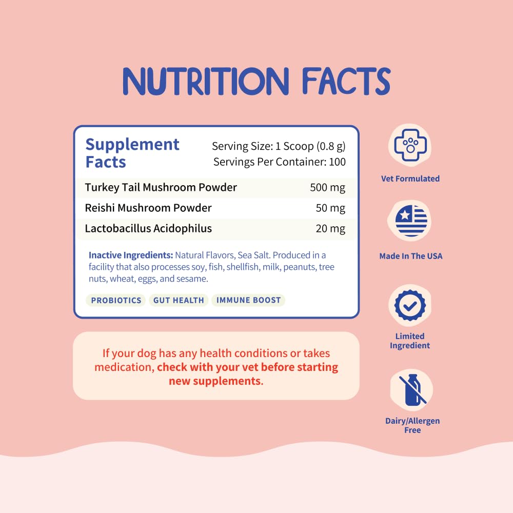 Turkey Tail Mushroom for Dogs Bacon Powder Probiotic H974774