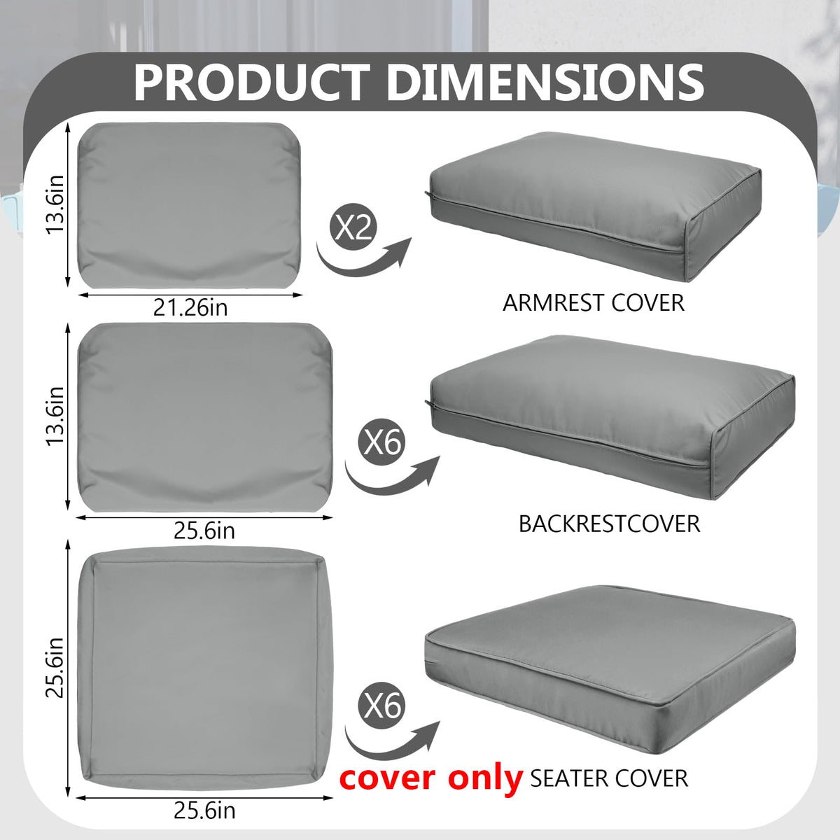 14 Piece Outdoor Waterproof Cushion Covers with Zipper U285296