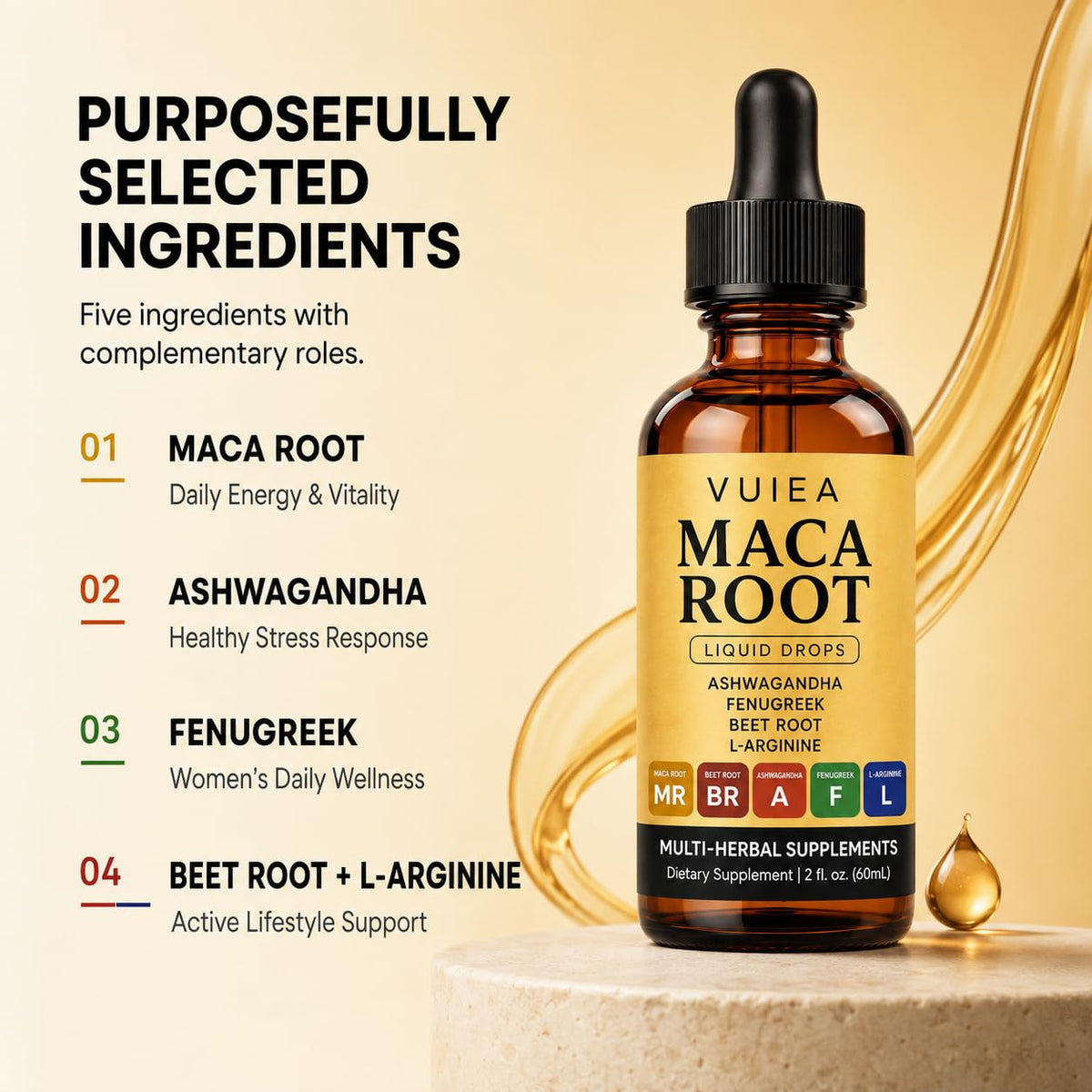 Maca Root Drops 5-in-1 Herbal Supplement 2 Fl Oz Z4104