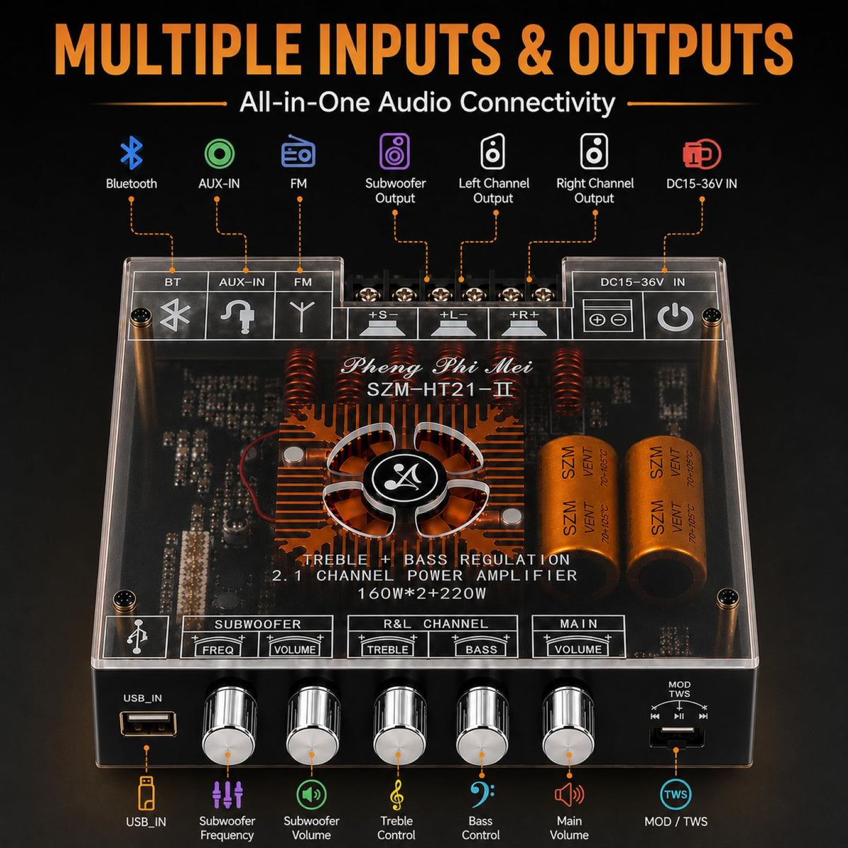 2.1 Channel Bluetooth 5.1 Amp Board 160W x 2 + 220W I72256