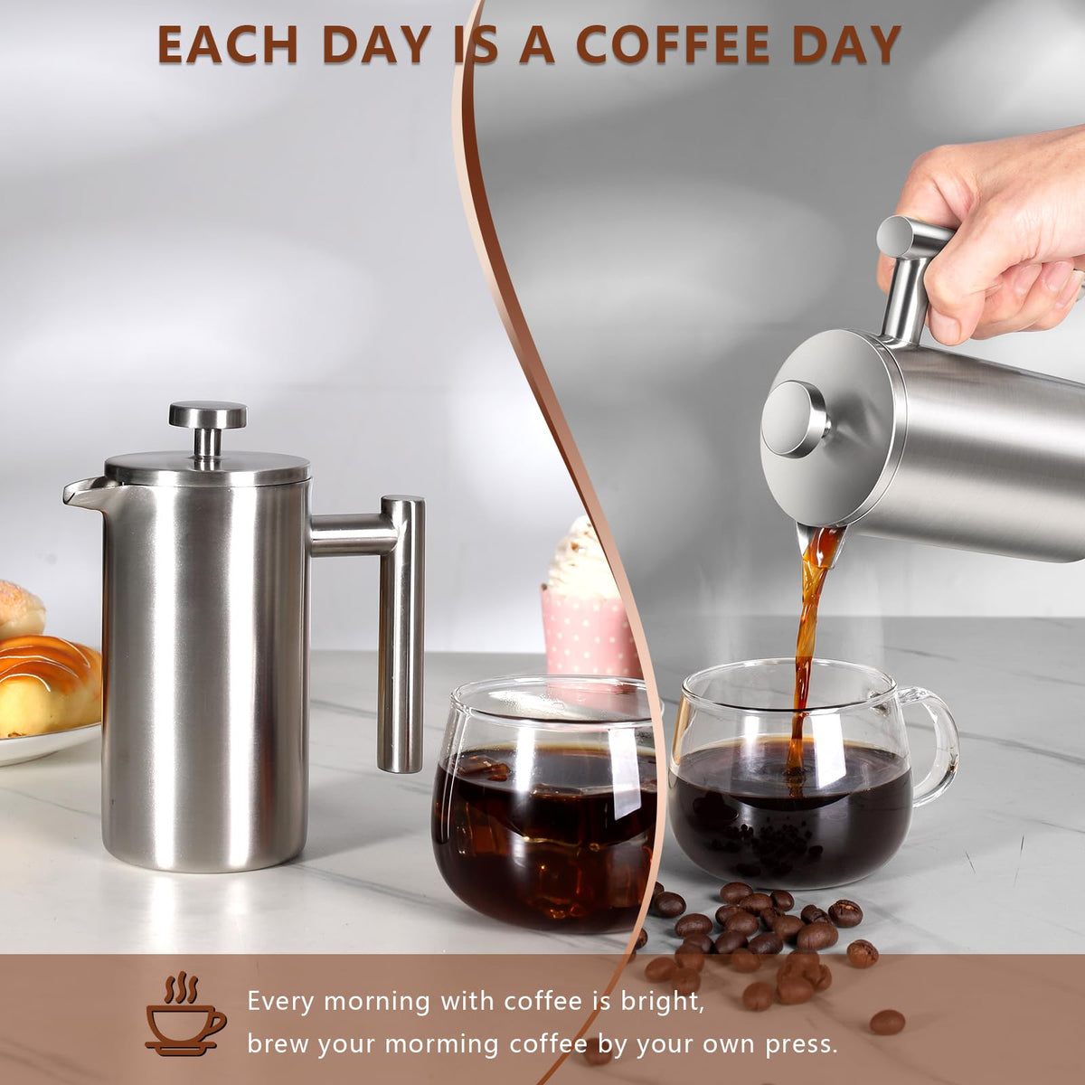12 OZ Stainless Steel French Press Coffee Maker O72981