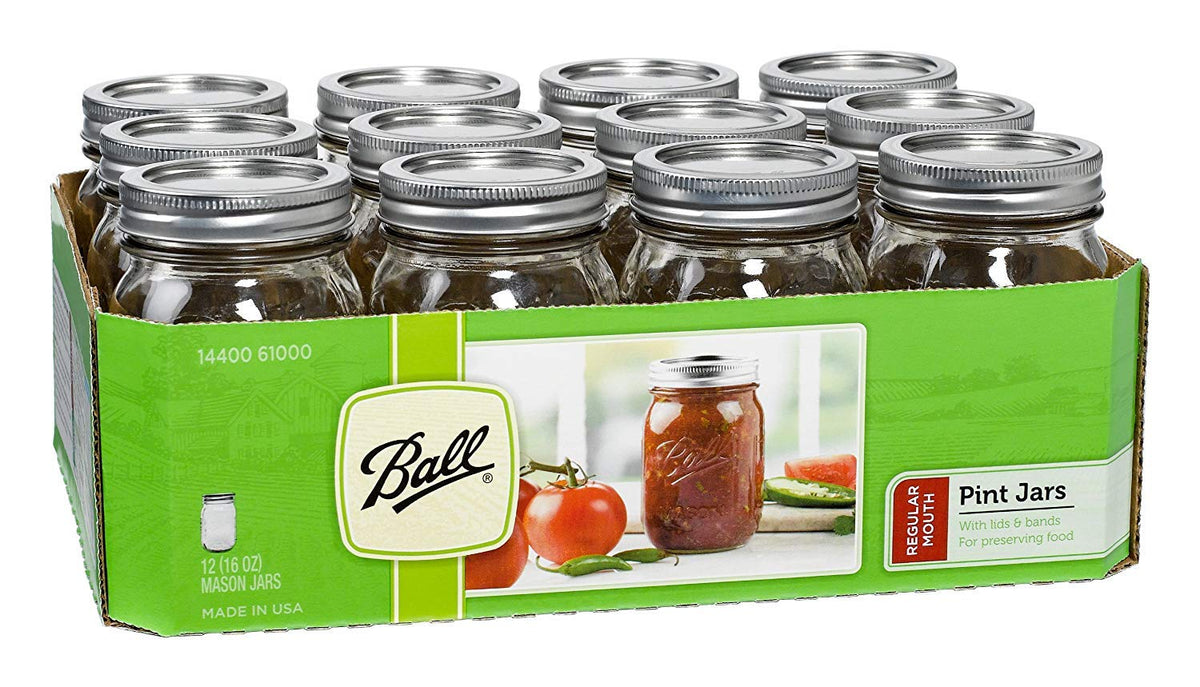 16 oz Regular Mouth Mason Jar with Lids and Bands (12 Units) E140450