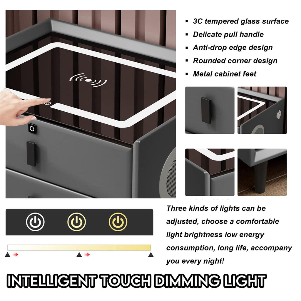 White 3 Drawer Smart Nightstand with Wireless Charging X442972