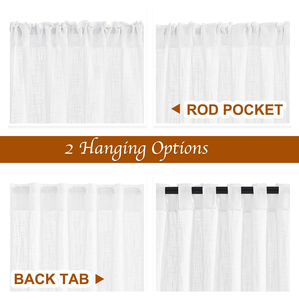 White Sheer Linen Curtains, 2 Panels, W52 x L95 Y7759