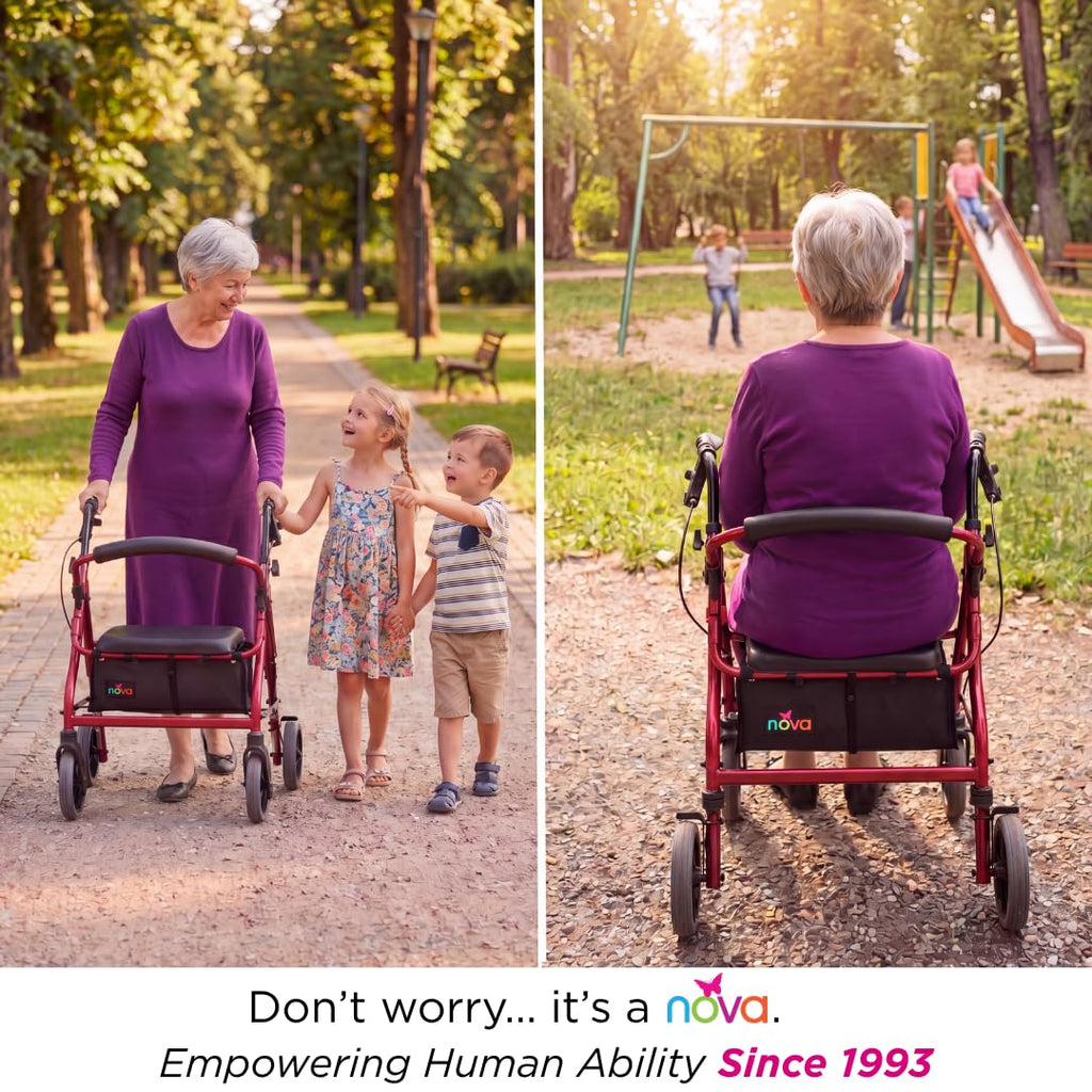 Red Rollator Walker with Padded Seat and 8" Wheels W86417