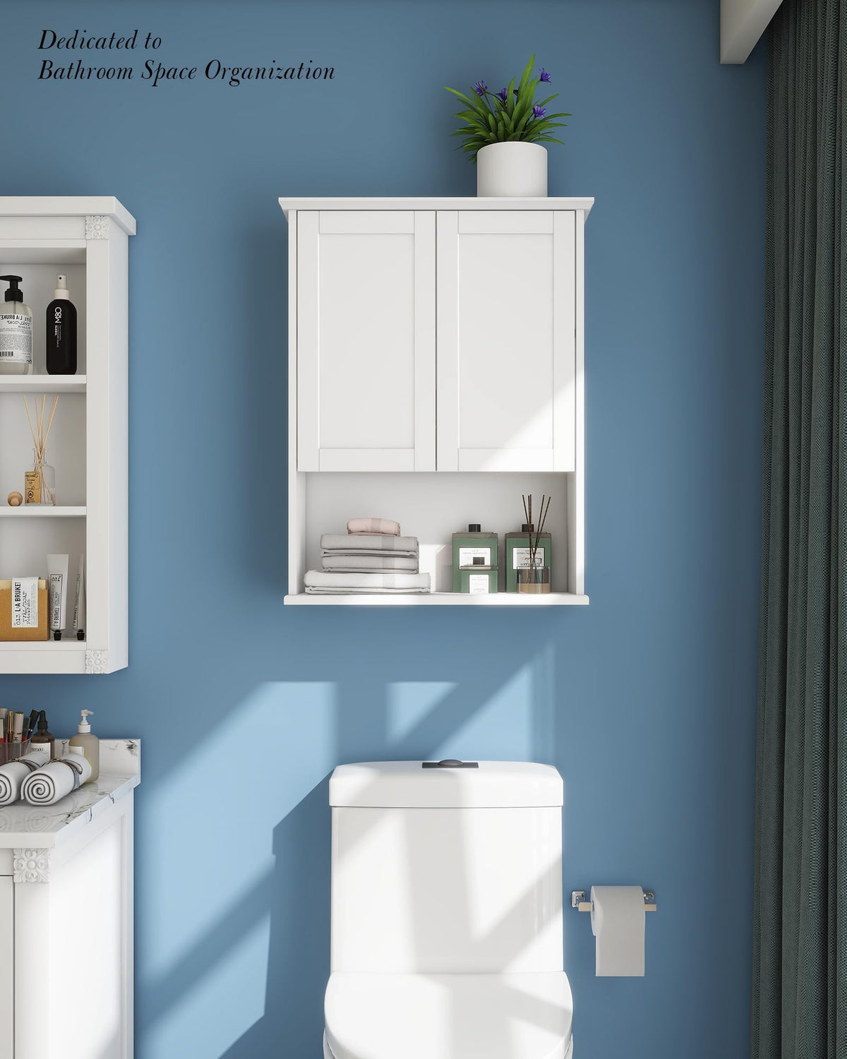 White Wall Mount Bathroom Cabinet with Adjustable Shelves Q856505