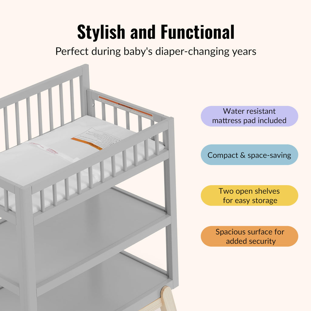 Baby Changing Table with Safety Rails and Storage Shelves N436253