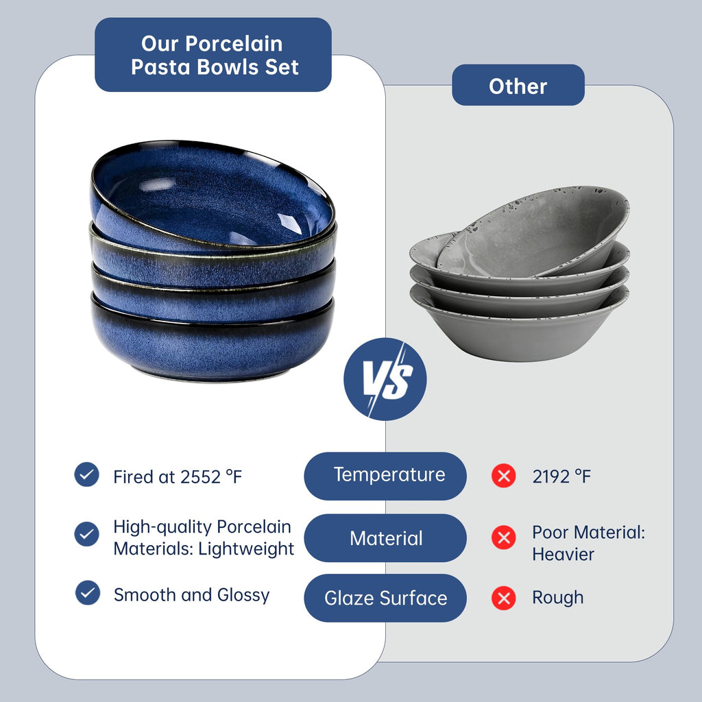 Blue Porcelain Pasta Bowls Set for 4 J4941