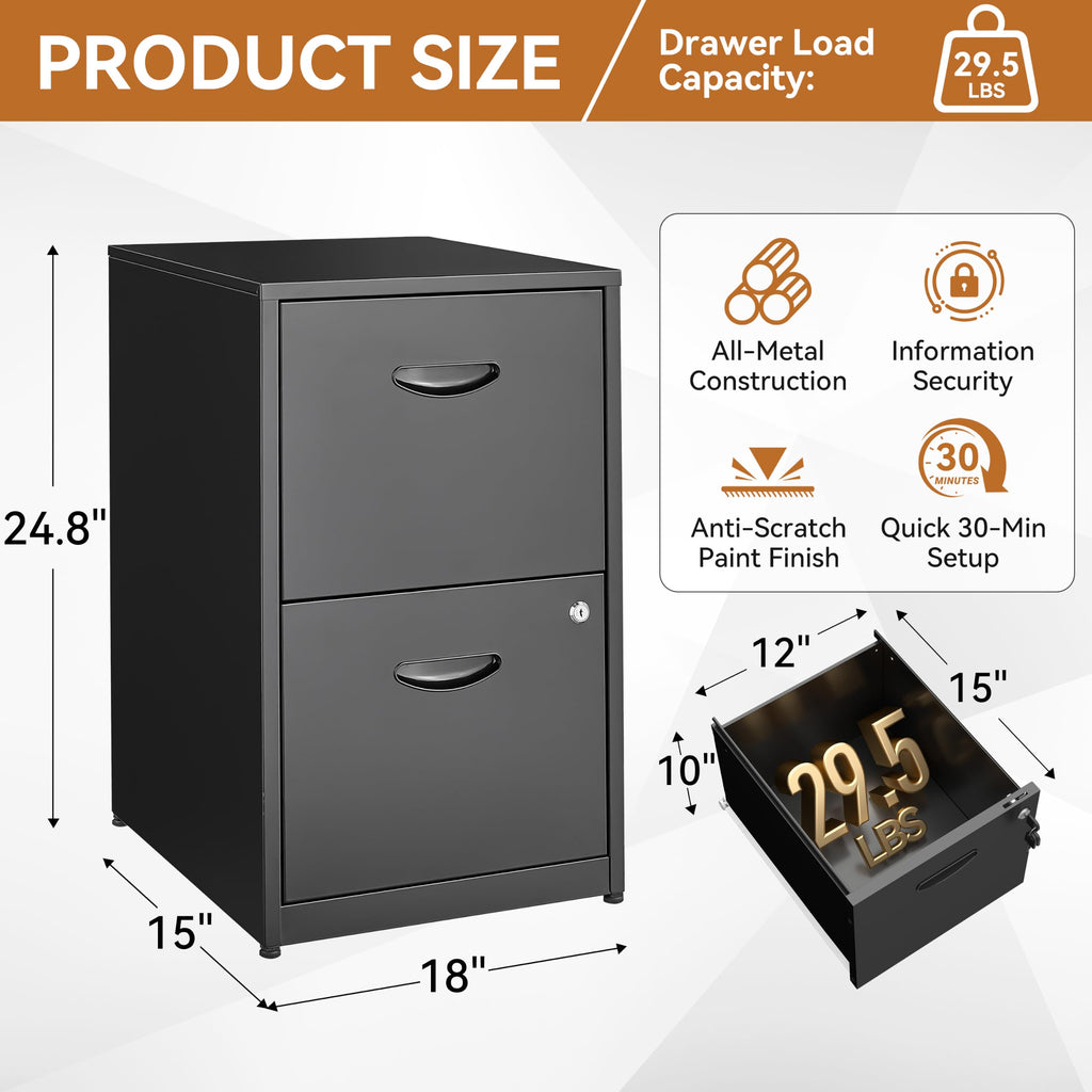2 Drawer Metal File Cabinet with Lock W896745