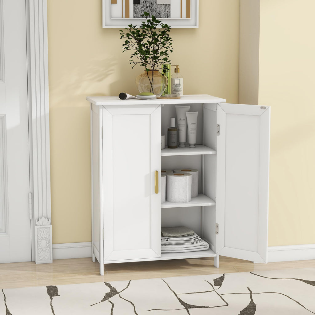 White 2 Door Bathroom Floor Storage Cabinet G278853