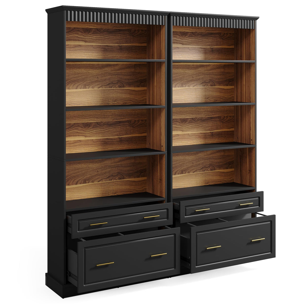72" Tall Black 5-Tier Bookcase with 2 Drawers C75282