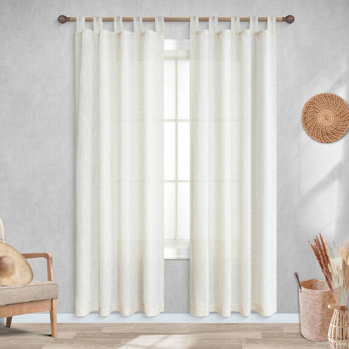 78 Inch Sheer Linen Curtains, 52" W x 78" L 2 Panels Set, Cream Z564597