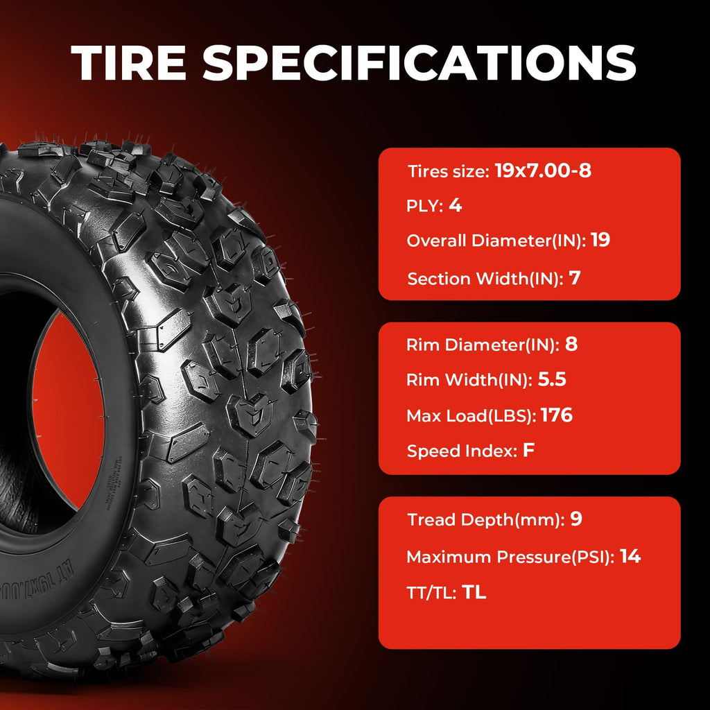 19x7-8 UTV ATV Tires Set of 4 T25777