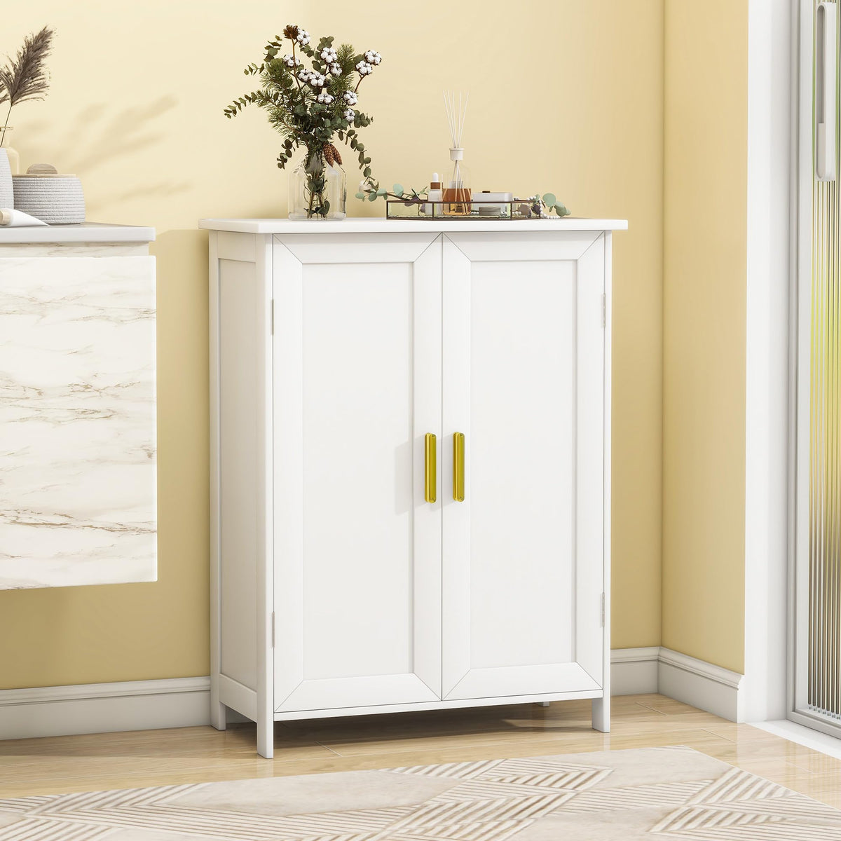 White 2 Door Bathroom Floor Storage Cabinet G278853