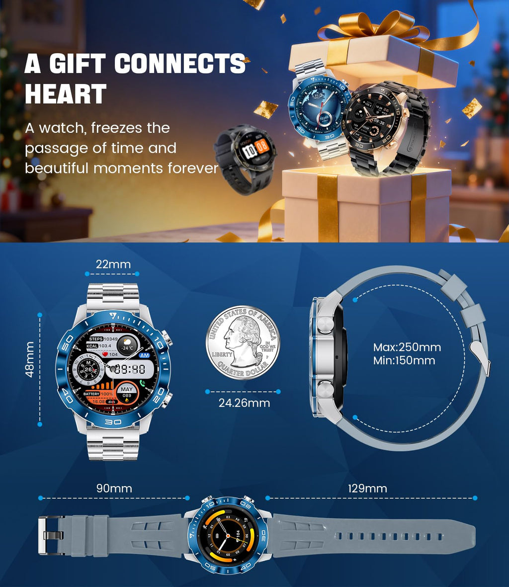 Smart Watch with Heart Rate SpO2 Sleep Monitor IP68 Waterproof Silver Blue 40mm Q815