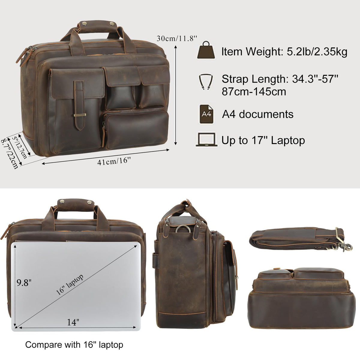 Leather 17.3" Laptop Briefcase N90216