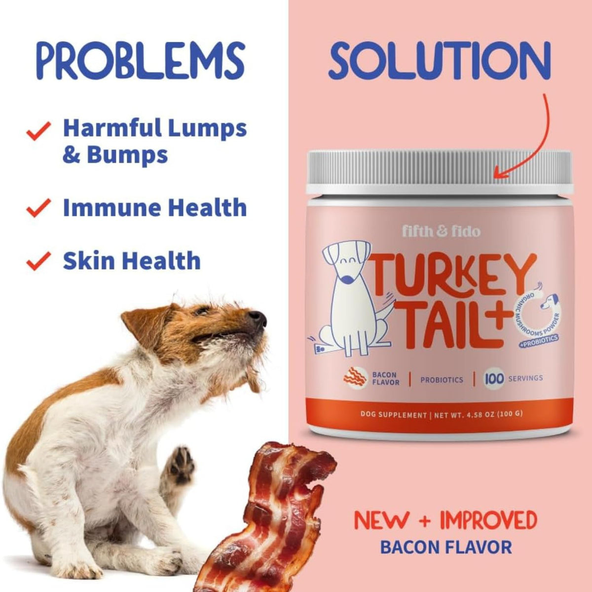 Turkey Tail Mushroom for Dogs Bacon Powder Probiotic H974774
