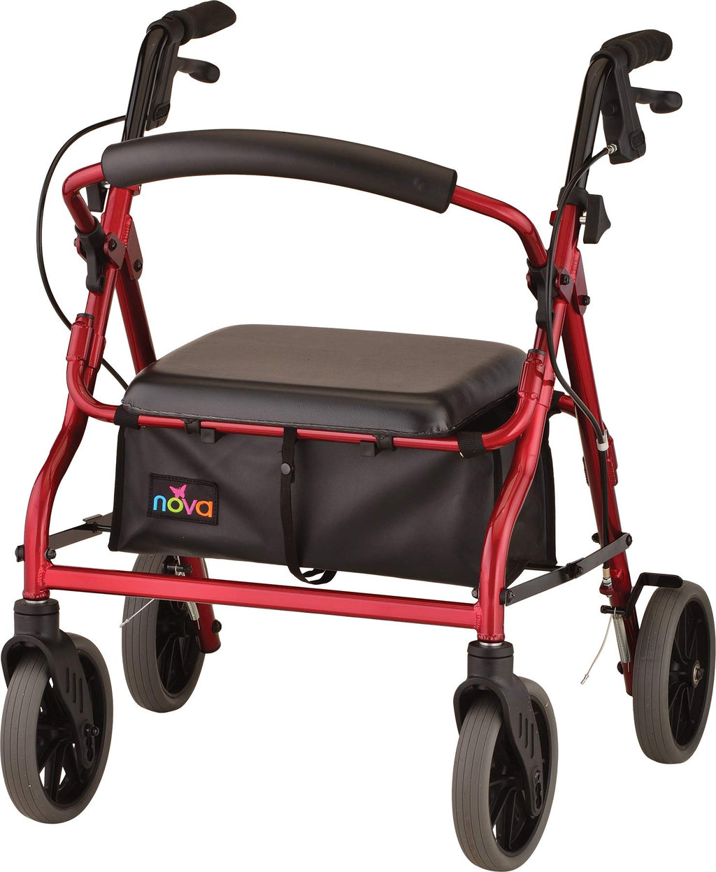 Red Rollator Walker with Padded Seat and 8" Wheels W86417