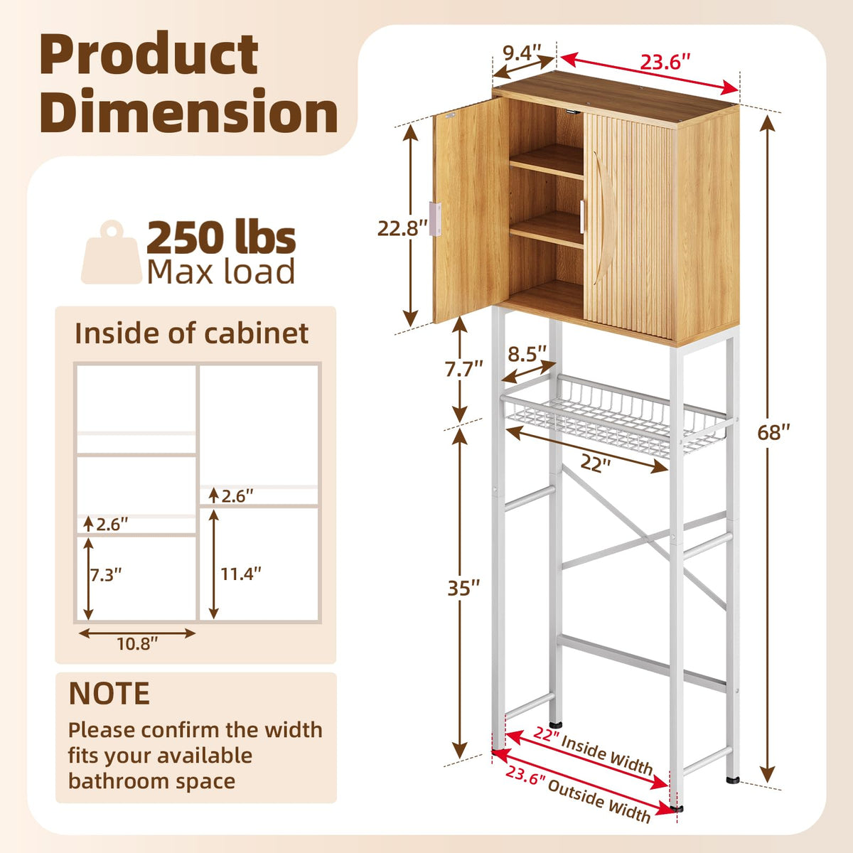 Over The Toilet Storage Cabinet with Adjustable Shelf Z40266
