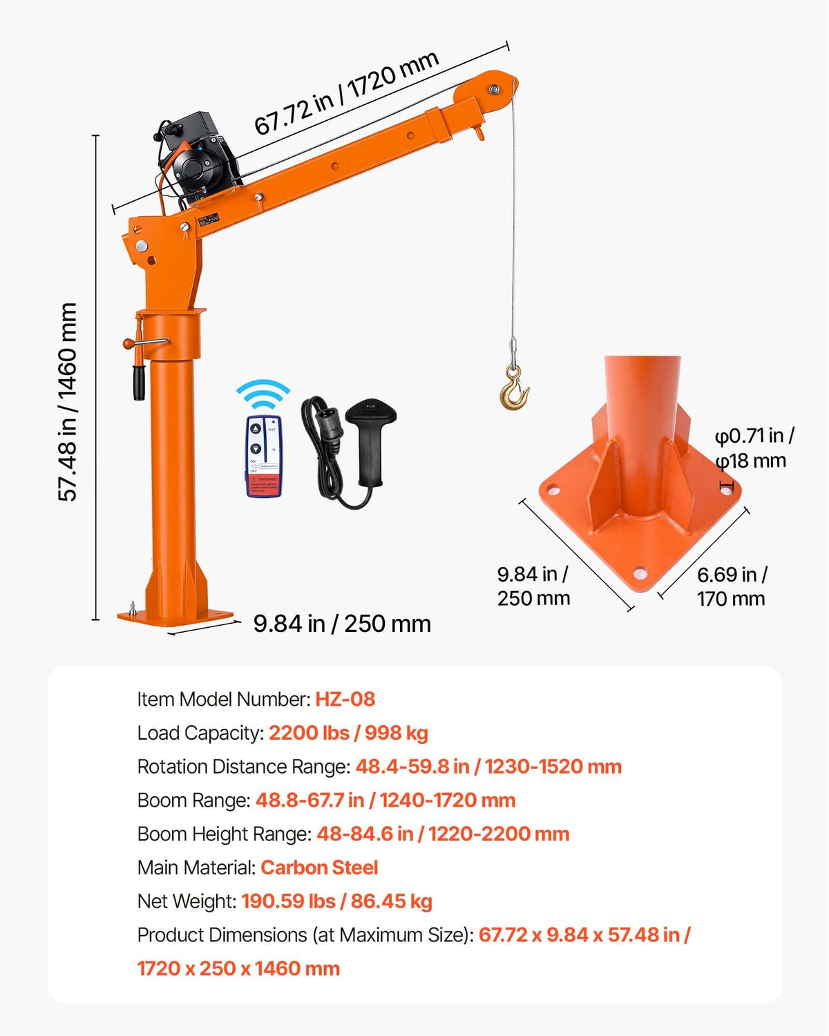 Electric Truck Crane with 12V Electric Winch and 360° Rotating Telescopic Boom Q692574