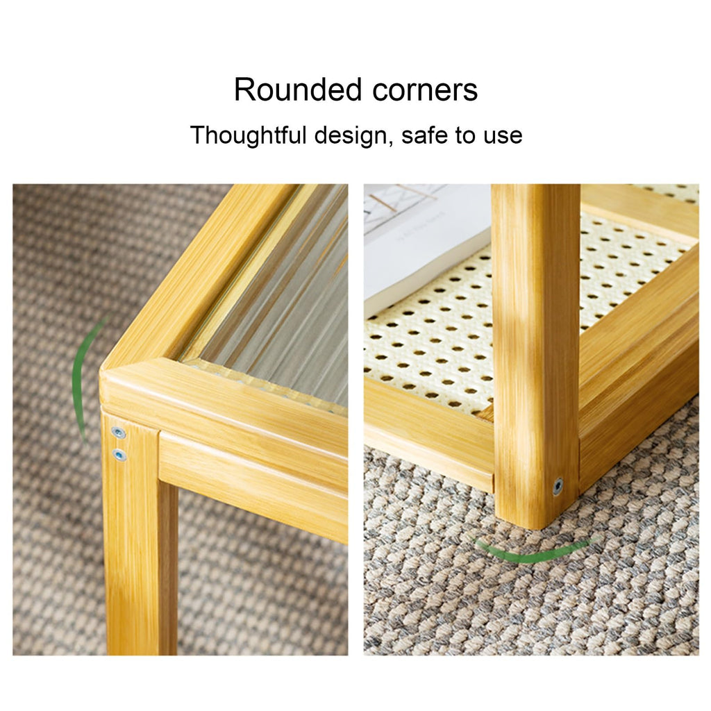 Brown Square Nesting Coffee Table Set of 2 with Tempered Glass and Bamboo E61500