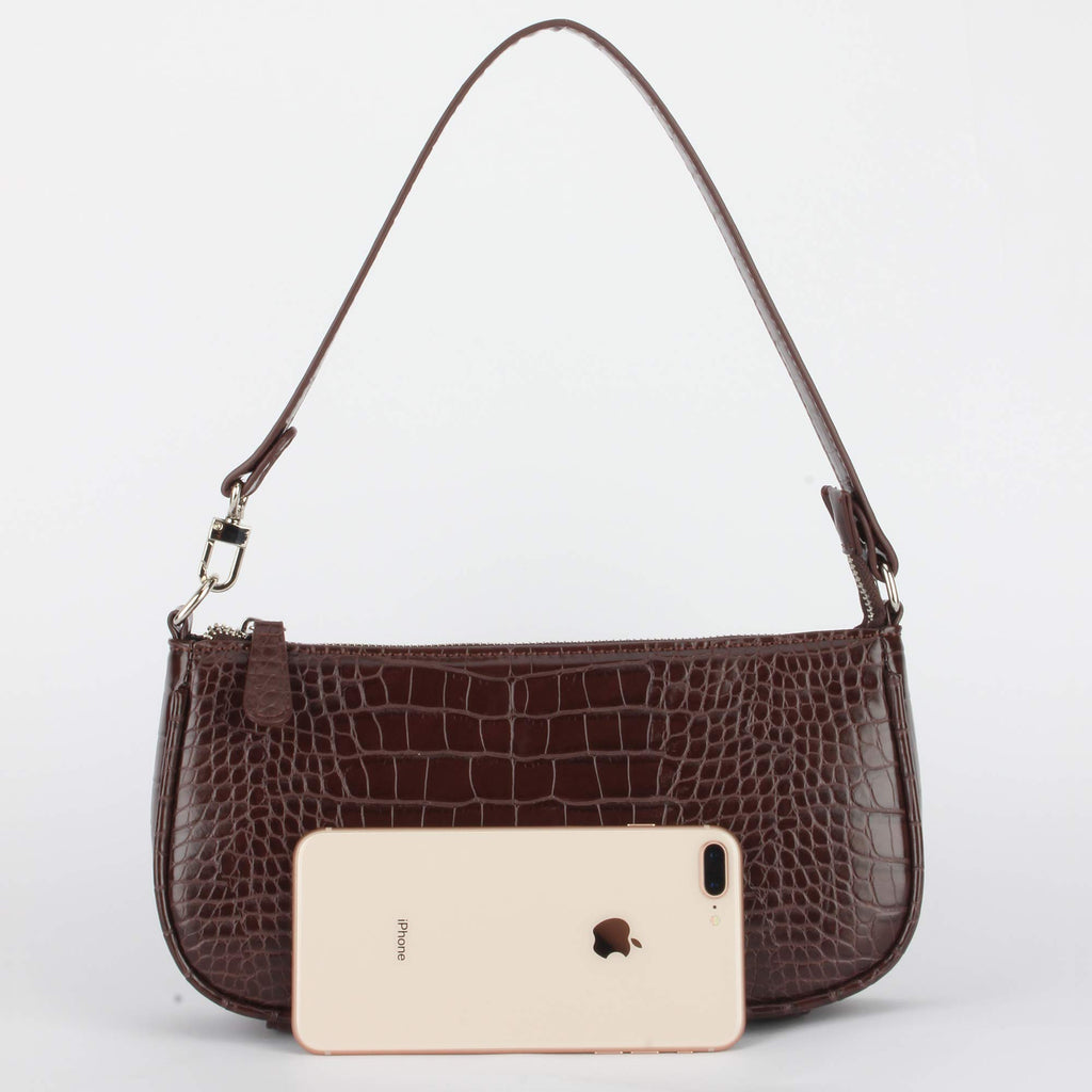 Crocodile Effect Faux Leather Clutch Shoulder Purse Handbag I8540