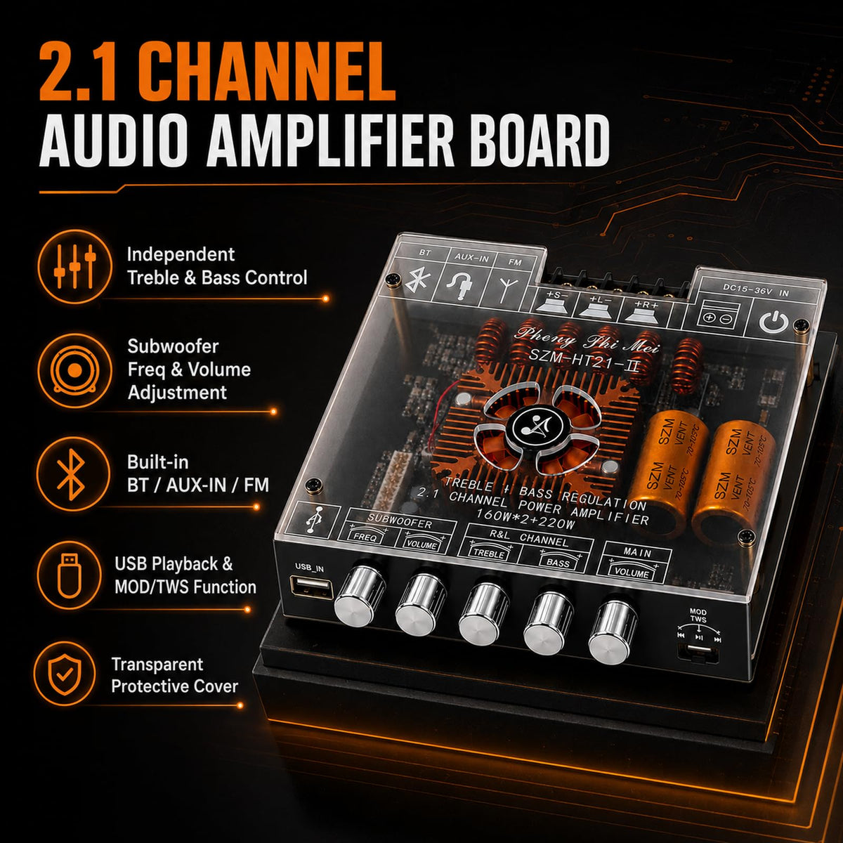 2.1 Channel Bluetooth 5.1 Amp Board 160W x 2 + 220W I72256