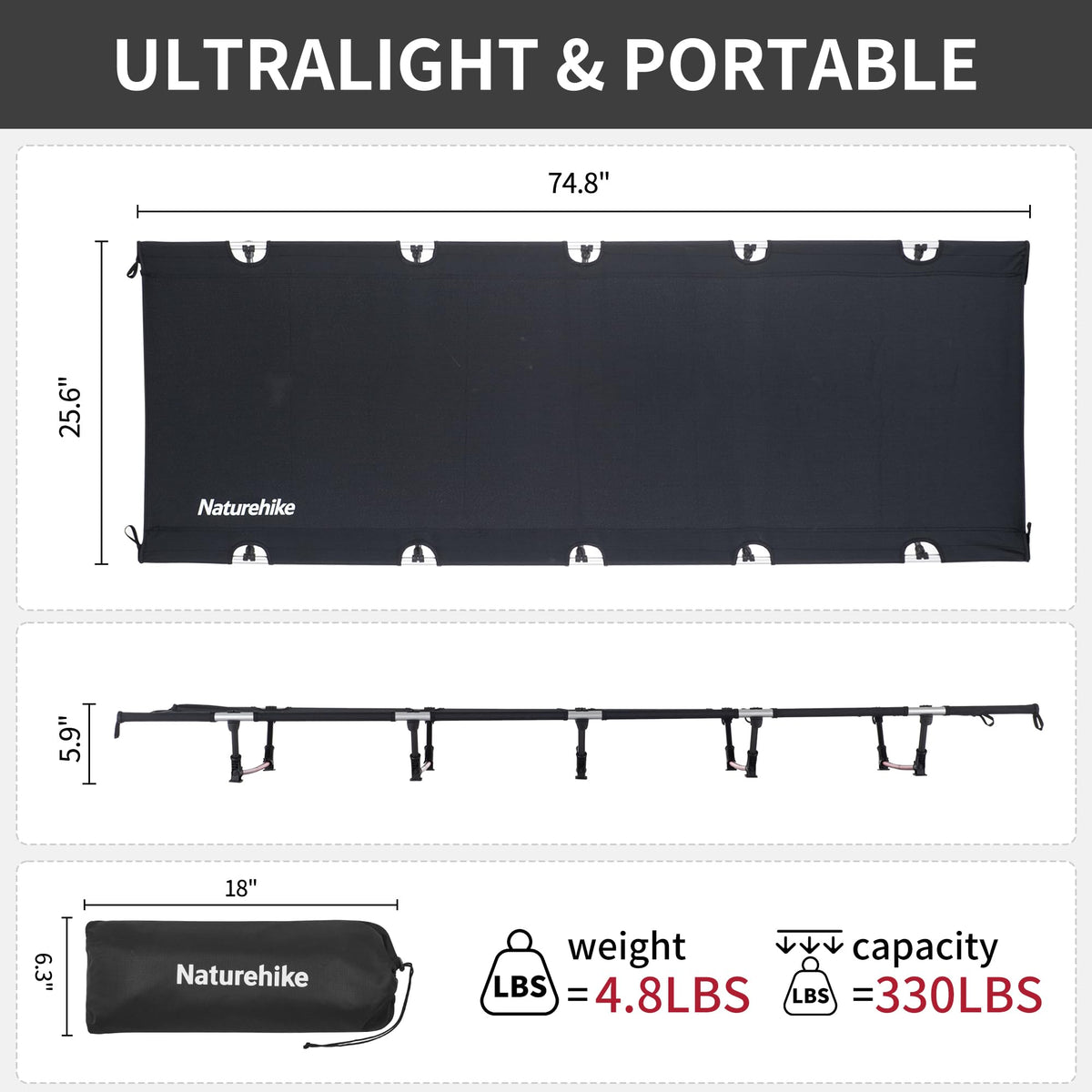 Ultralight Folding Camping Cot 330lbs L4368