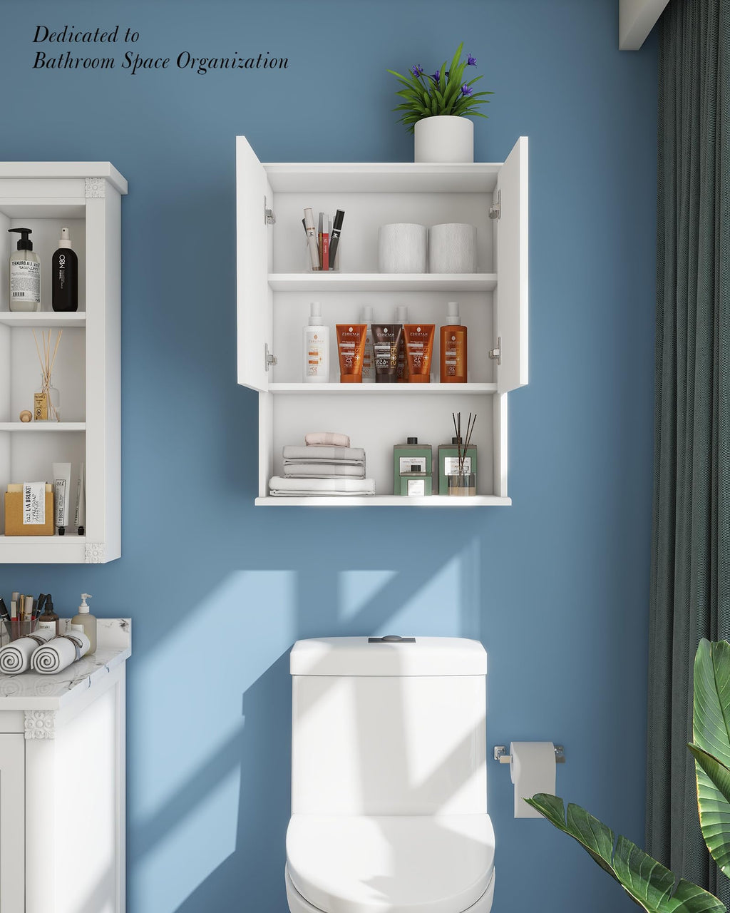 White Wall Mount Bathroom Cabinet with Adjustable Shelves Q856505