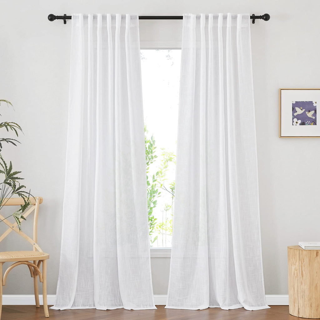 White Sheer Linen Curtains, 2 Panels, W52 x L95 Y7759