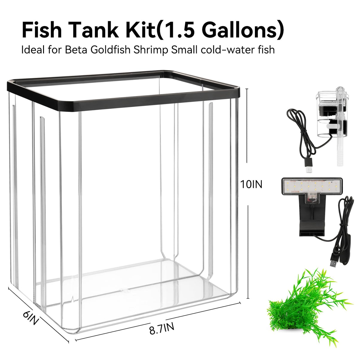 1.5 Gallon Aquarium Starter Kit with Filteration Lighting T845