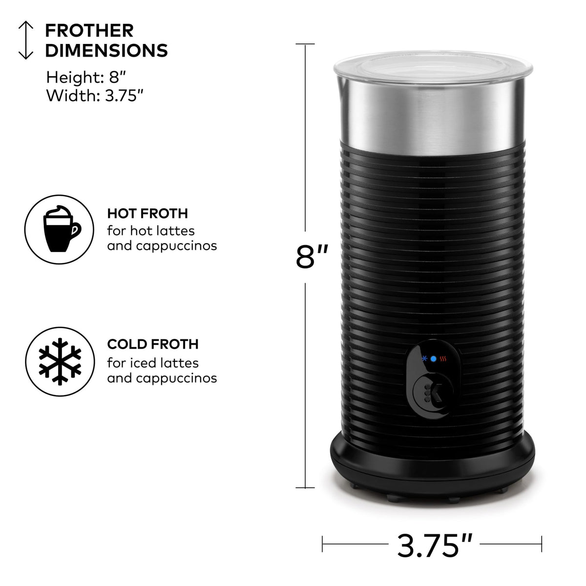 Single Serve Coffee Maker and Frother, 3 Brew Sizes, Black F867