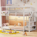 White Twin Over Twin Bunk Bed with Storage Stairs W1212