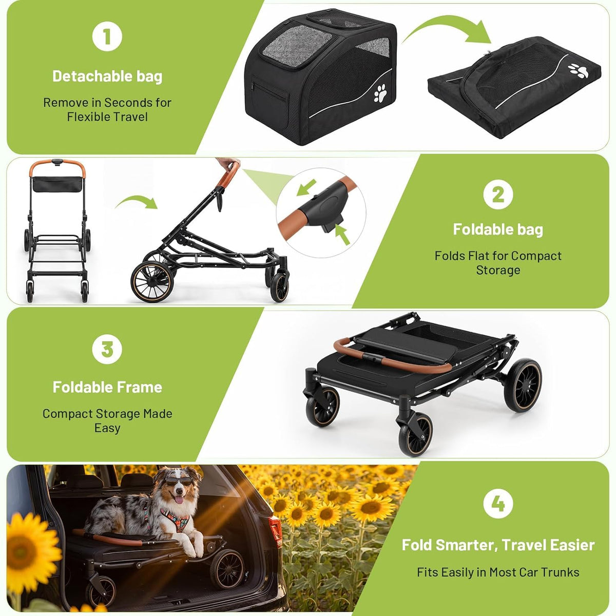 Foldable Dog Stroller for Large Dogs up to 110lbs Q8211