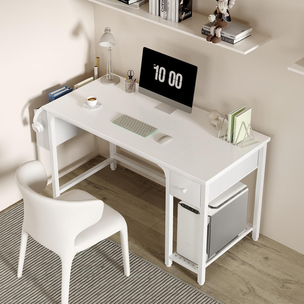 White Computer Desk with Drawers 47 Inch T930