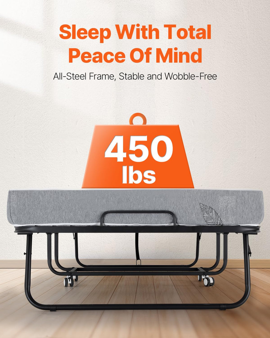 White Twin Size Folding Bed with 5 in Memory Foam Mattress C888